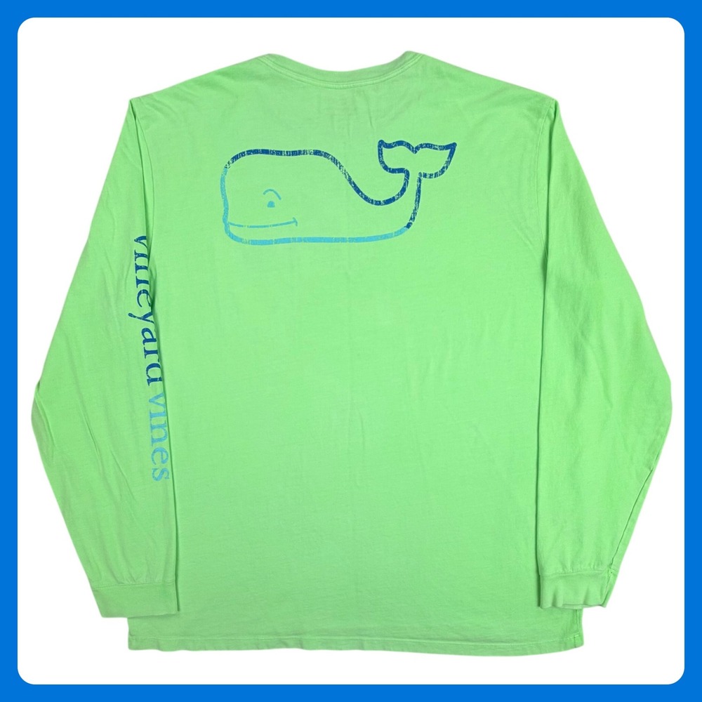 Vineyard‎ Vines Long Sleeve T Shirt Men XL Neon Green Cotton Pocket Whale